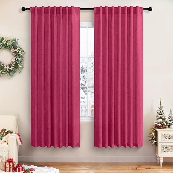 Pitalk Hot Pink Curtains 63 Inch Length by Pitalk