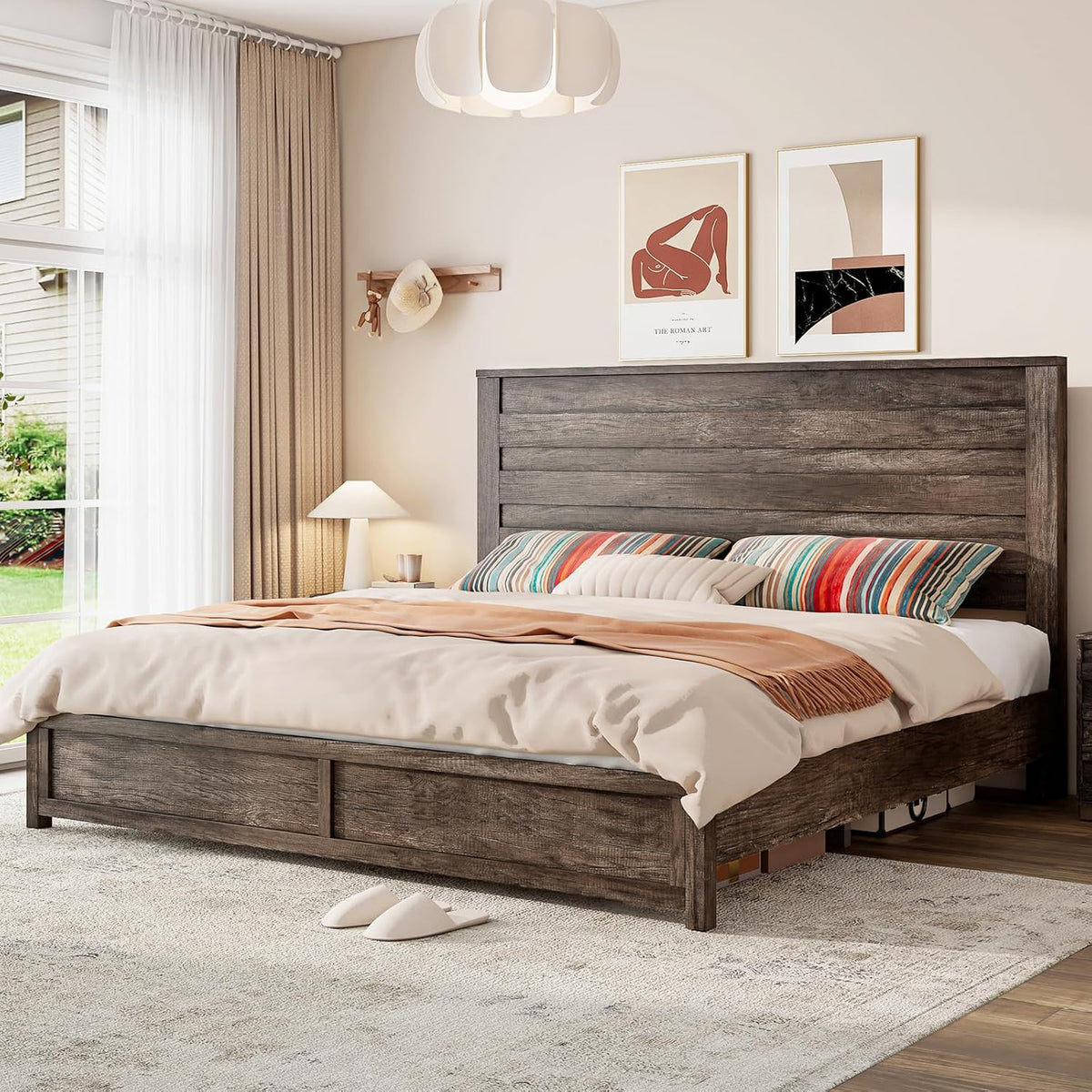 luxoak king farmhouse bed frame with 49" tall, main product view