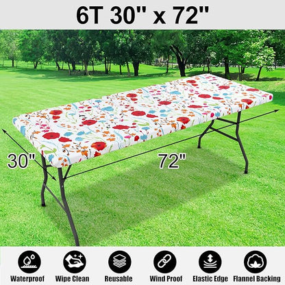 Smiry Rectangle Picnic Tablecloth, Waterproof Elastic Fitted Table Covers - Image 6