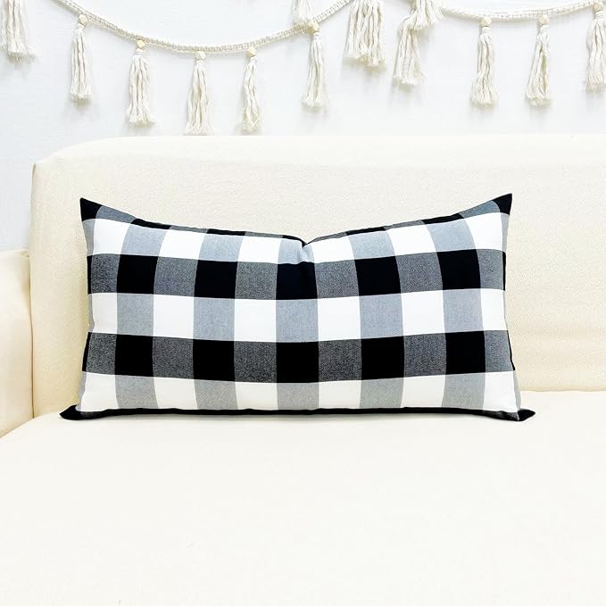 Slow Cow Black Checker Plaid Rectangular Pillow Cover Pillowcase Decorative - Image 3