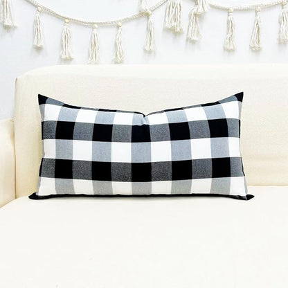 Slow Cow Black Checker Plaid Rectangular Pillow Cover Pillowcase Decorative - Image 3