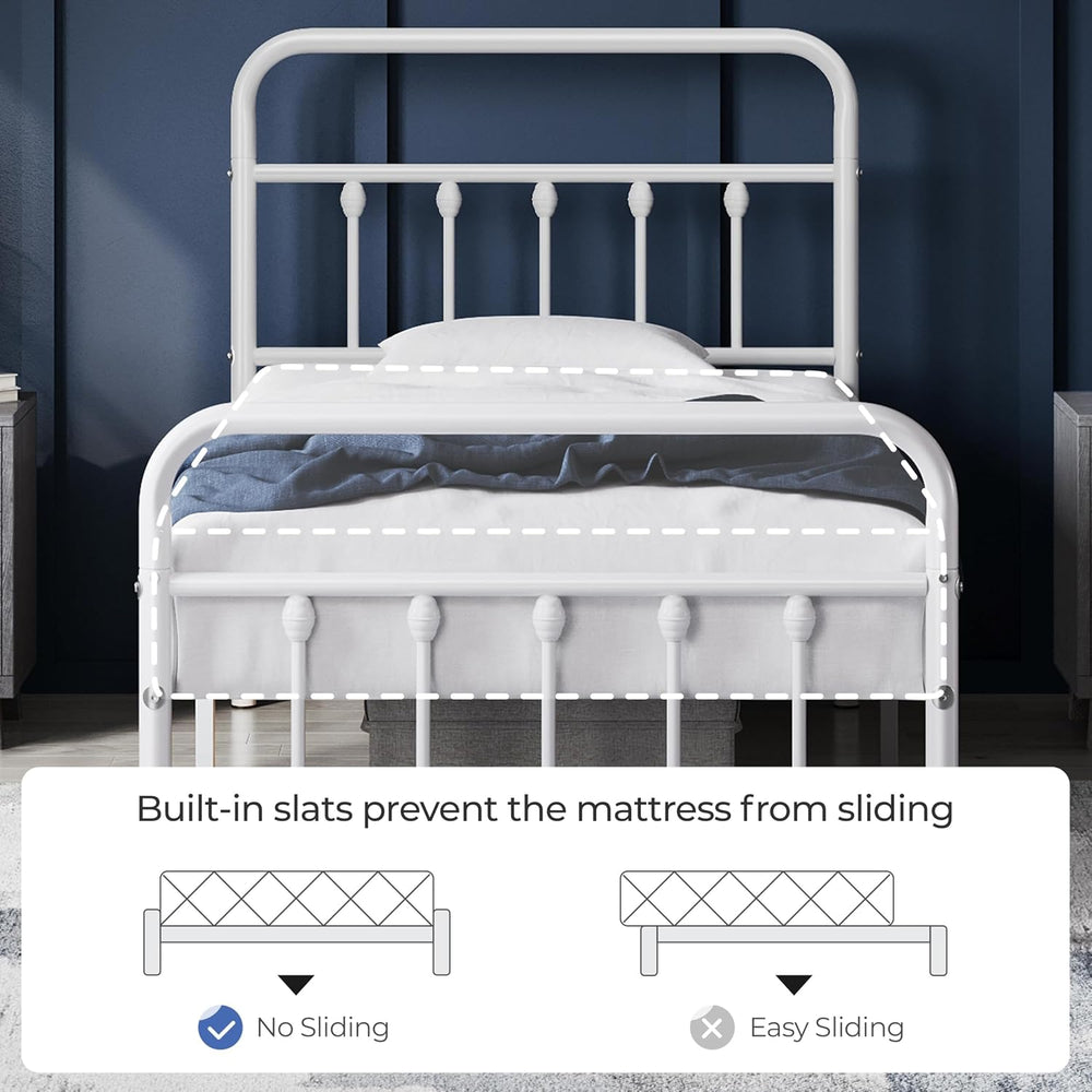 Yaheetech 2 Pcs Twin Bed Frame with Headboard, Victorian Vintage White Iron
