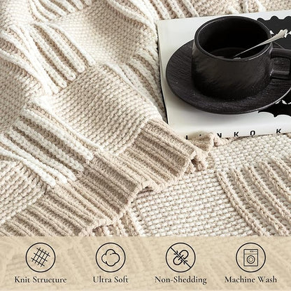 Amélie Home Checkered Knit Throw Blanket - Image 8