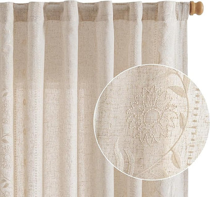 jinchan Winslow Linen Curtains for Bedroom 108 Inches Length Embroidered - Image 8