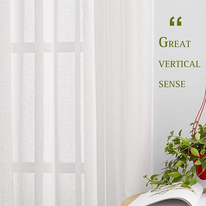 NICETOWN White Linen Sheer Curtains 63 inch Length, Vintage Grommet Linen - Image 5