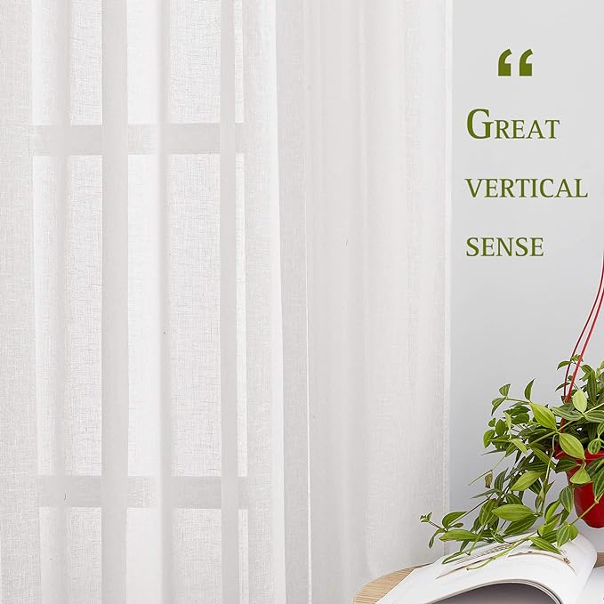 NICETOWN White Linen Sheer Bedroom Curtains 63 inch Length, Grommet Linen - Image 5
