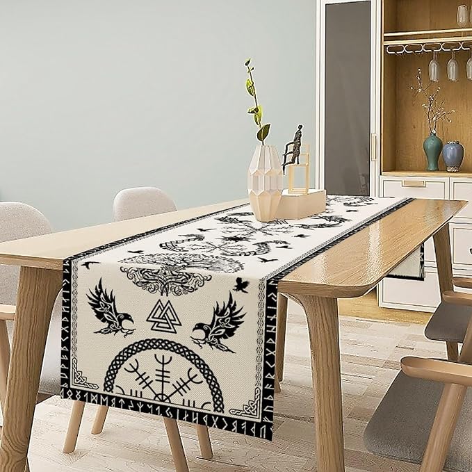 Viking Tree of Life Table Runner, Raven Helmet of Awe Seasonal Table Runner - Image 3