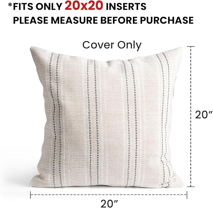 AELS 20x20 Decorative Farmhouse Linen Throw Pillow Covers, Boho Textured Pillow - Image 2