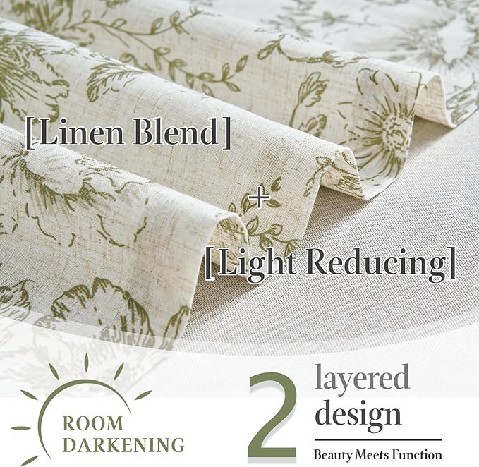 jinchan Linen Kitchen Curtain 24 Inch French Floral Double Layer Curtain - Image 9