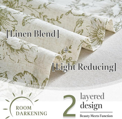 jinchan Linen Kitchen Curtain 36 Inch French Floral Double Layer Curtain - Image 9