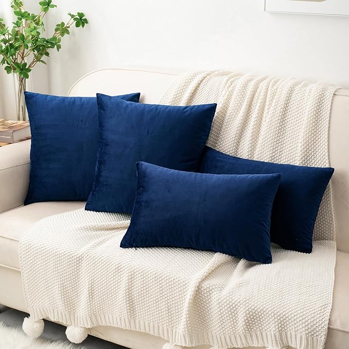HWY 50 Navy Blue Velvet Throw Pillow Covers 16x16 Inch - Image 2
