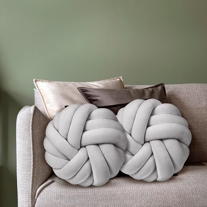Fumete 2 Pcs 14 Inches Knot Pillow Round Throw Soft Plush Knot Ball Pillow - Image 7