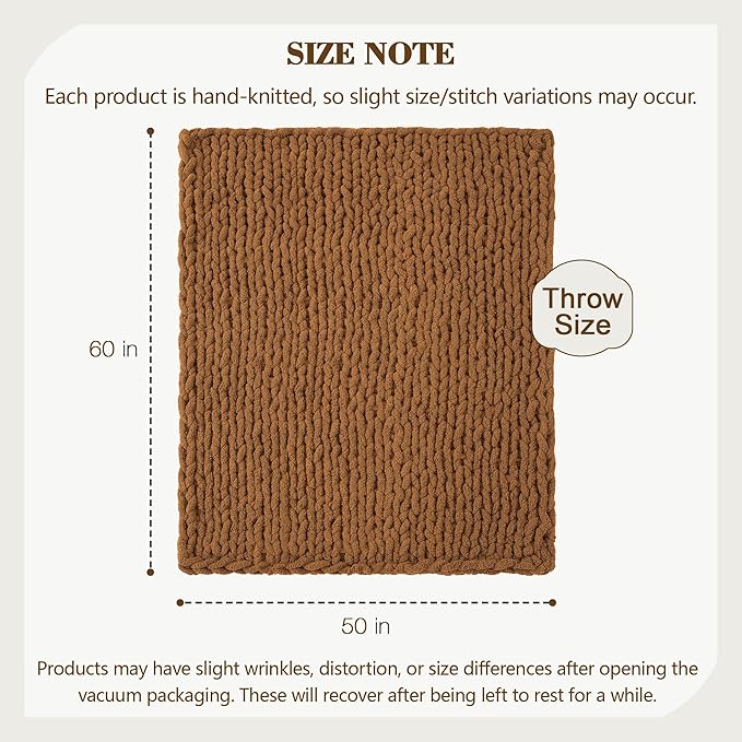 Carriediosa Chunky Knit Throw Blanket 50" X 60", 100% Hand Made Large Chenille - Image 3