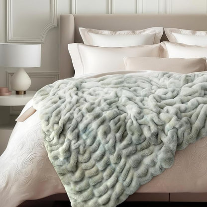 Ultra Soft Cozy Faux Fur Throw Blanket, Fuzzy Plush Thick Bubble Blanket - Image 6