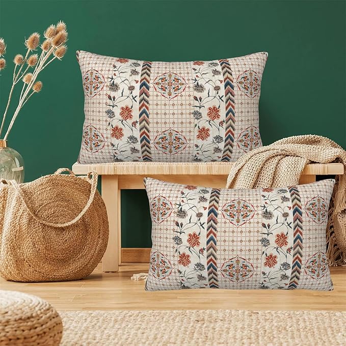 Throw Pillow Covers Boho Floral Pillow Covers 20x12 Inch Set of 2 Throw Pillows - Image 6