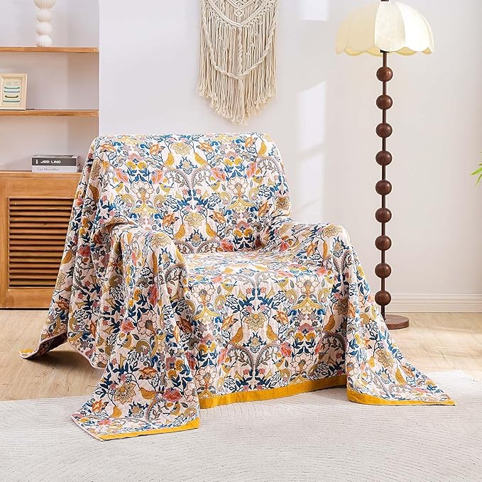 Boho Blanket Throw Quilt, 100% Cotton Soft Light Weight Throw Blankets - Image 2