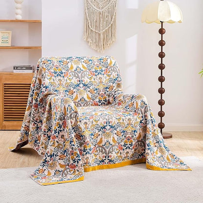 Boho Blanket Throw Quilt, 100% Cotton Soft Light Weight Throw Blankets - Image 2