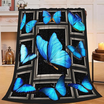 Blue Butterfly Blanket Butterflies Throw Blanket Butterfly Flannel Stuff Merch by Unknown