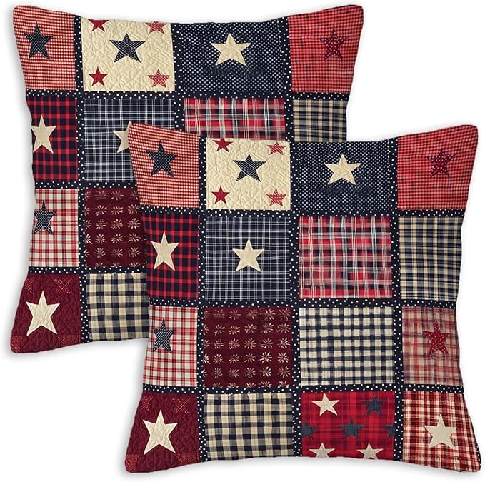 Flag Patchwork Print Throw Pillow Covers Set of 2 | 18x18 Inches Cushion Cases by Unknown