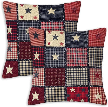Flag Patchwork Print Throw Pillow Covers Set of 2 | 18x18 Inches Cushion Cases by Unknown