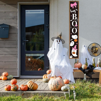 Pink Halloween Porch Sign Boo Ghost with Bow Halloween Outdoor Decor, 47"