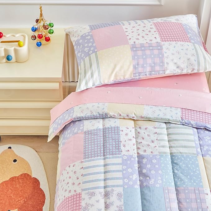 Joyreap 4 Piece Cotton Toddler Bedding Set- Colorful Flowers Patchwork Design - Image 5
