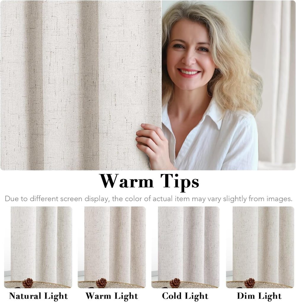 H.VERSAILTEX 100% Blackout Linen Curtains 84" L 2 Panels Ivory