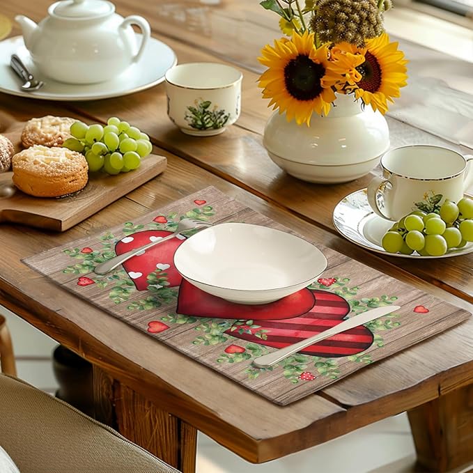 Valentines Day Wooden Plank Placemats Set of 4, 12x18 Inch Valentine Eucalyptus - Image 6