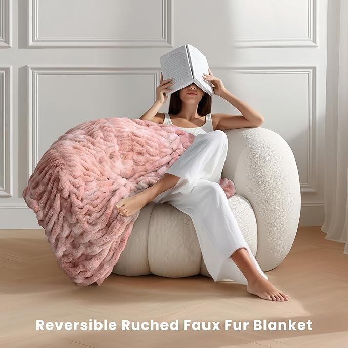 Ultra Soft Cozy Faux Fur Throw Blanket, Fuzzy Plush Thick Bubble Blanket - Image 2