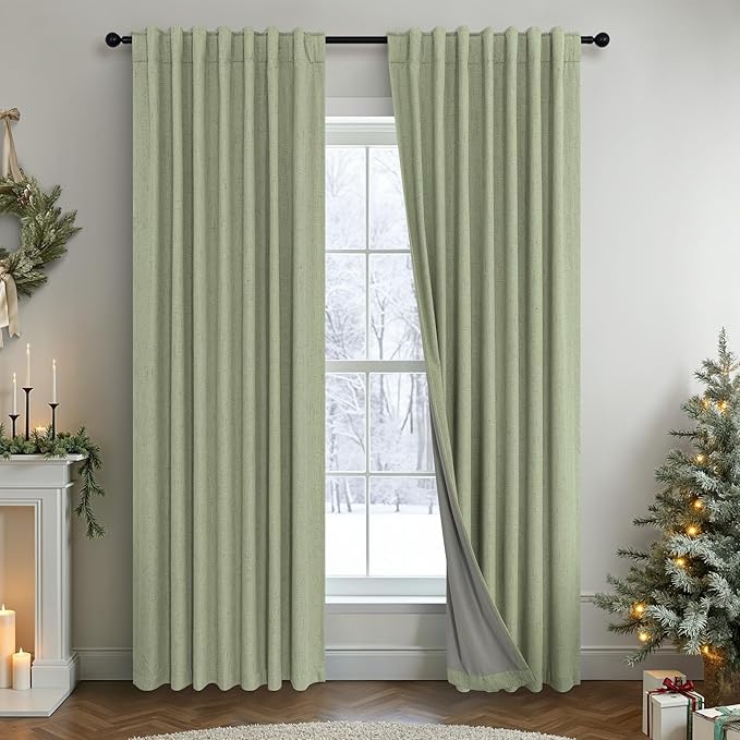 Light Sage Green Back Tab Blackout Curtains by Pitalk
