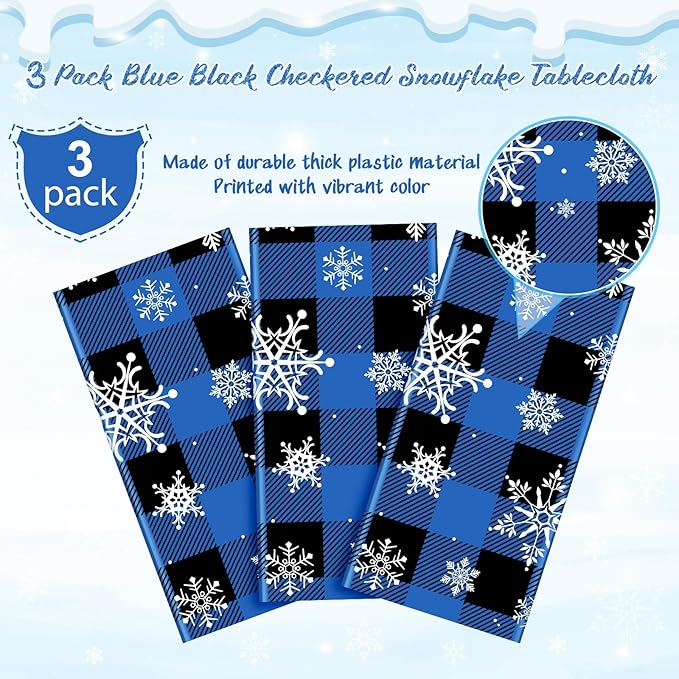 3Pcs Christmas Buffalo Plaid Snowflake Party Tablecloths Decorations, Plastic - Image 4