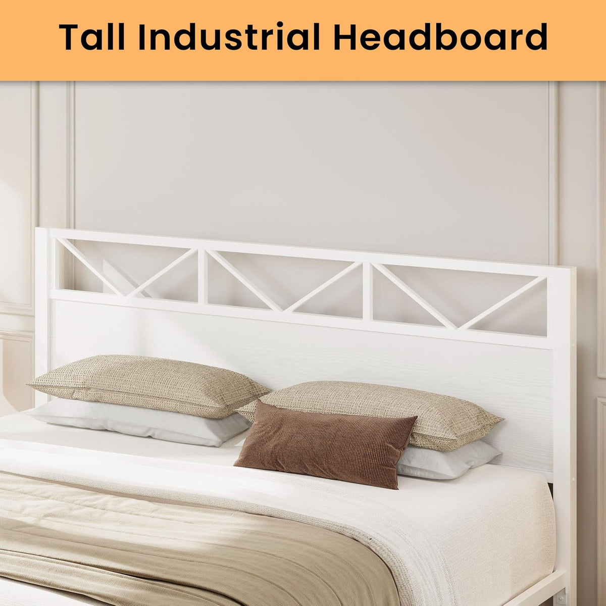 likimio king size bed frame, tall modern headboard, side view