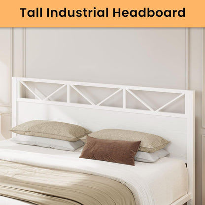 likimio king size bed frame, tall modern headboard, side view