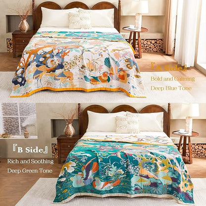 Fall Throw Blanket for Couch, 100% Cotton Muslin Breathable Woven Farmhouse - Image 6