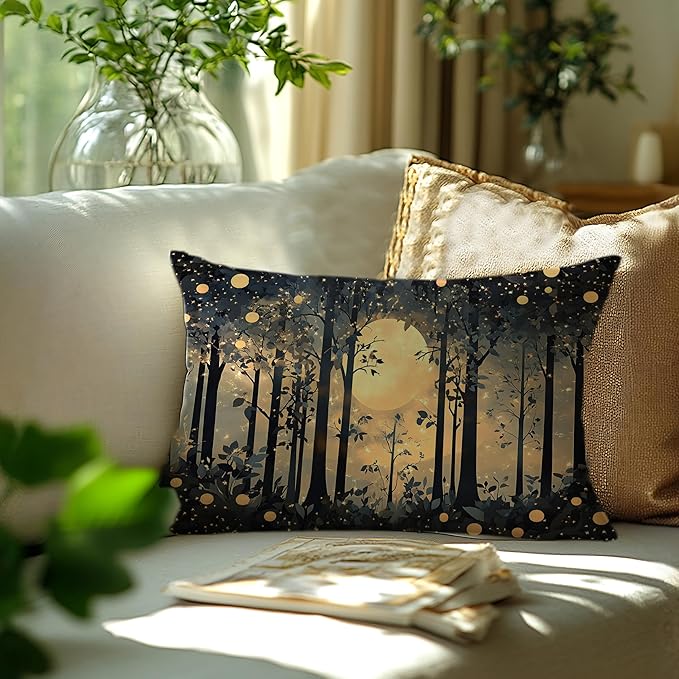 Rustic Night Moon William Morris Inspired Forest Decor Pillow Covers 18x18 - Image 3