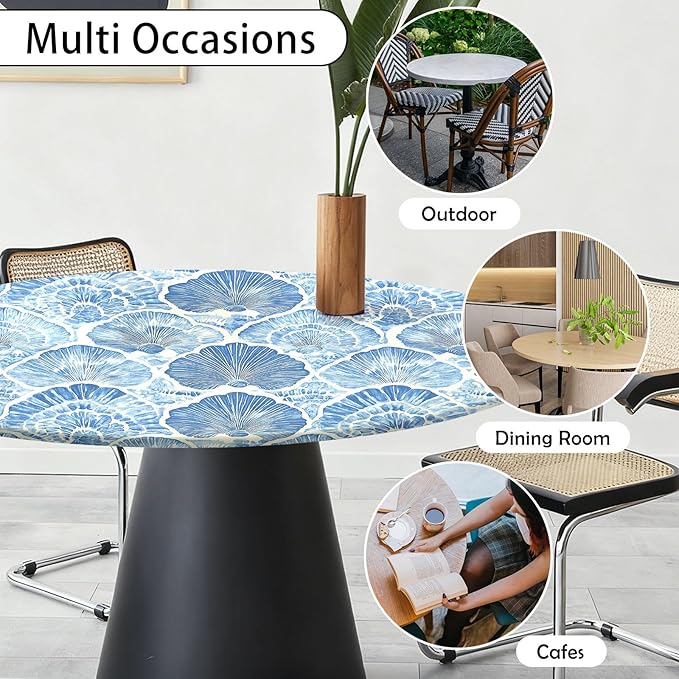 Blue Seashell Fitted Round Tablecloth - Image 4