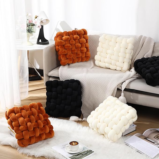 Wenqik 2 Pcs Knot Pillows Square Knotted Plush Throws Soft Accent Pillows - Image 5