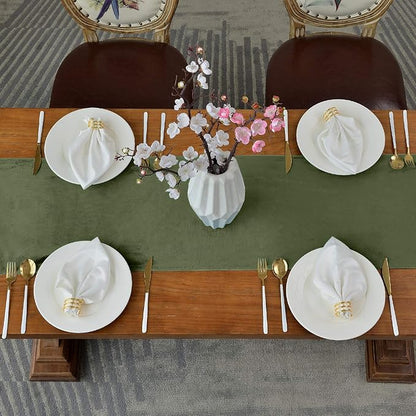 BALCONY & FALCON Velvet Table Runner 14"x51" Olive Luxury Machine Washable - Image 3