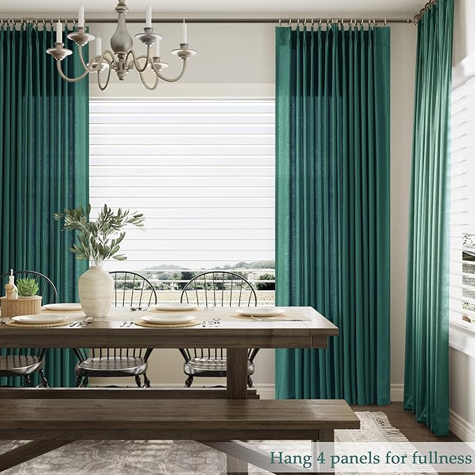 Dark Green Pinch Pleated Linen Curtains 102 Inch Length 2 Panels - Image 8