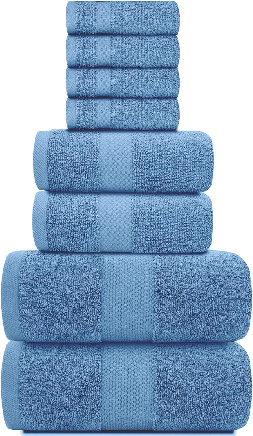 white classic luxury light blue bath towel set shown in use