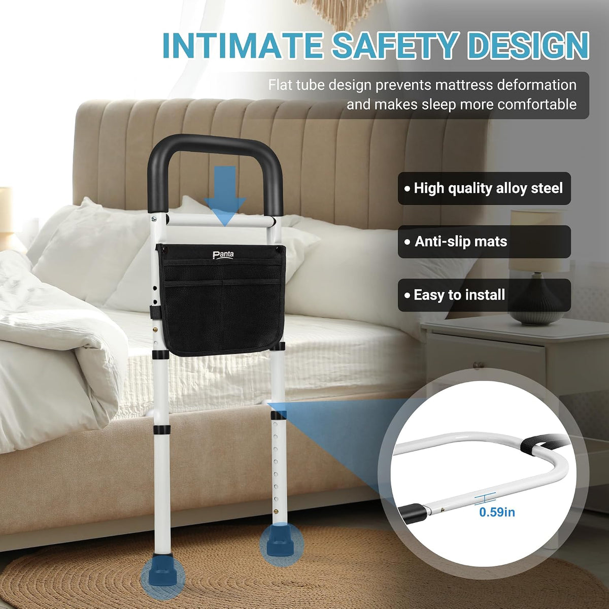 panta bed rails for elderly adults safety, adjustable, side view
