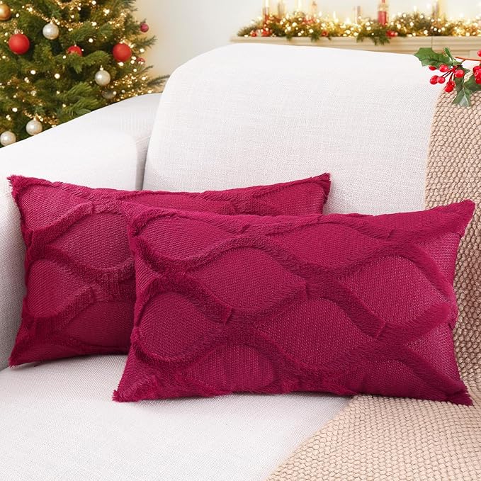 decorUhome Christmas Throw Pillow Covers 12x20 Inch Set of 2, Soft Plush Faux by decorUhome
