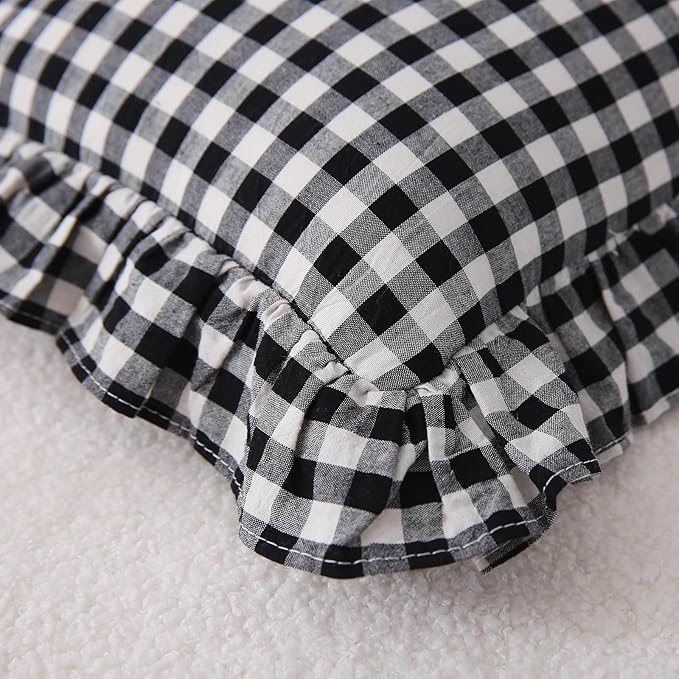 2 Pack Black White Plaid Ruffle Gingham Lumbar Pillow Shams, 100% Washed Cotton - Image 7
