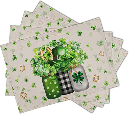 Giwawa 12"x18" Patrick Vases Placemats Set of 4 Lucky Shamrocks Horseshoes - Image 2