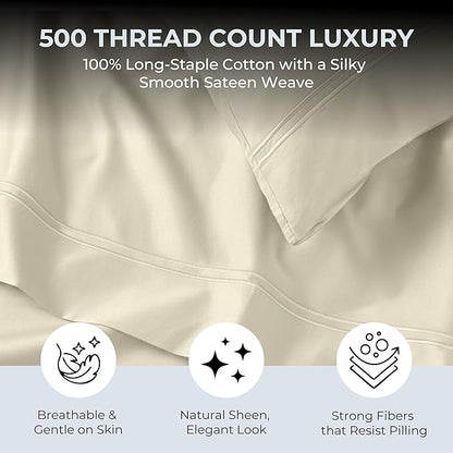100% Natural Cotton Bed Sheets | 500 TC Single-Ply Sateen Weave Full Size - Image 2