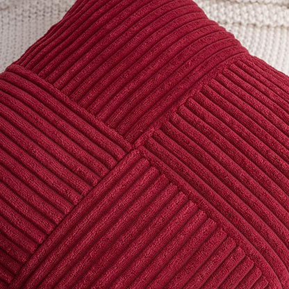 HWY 50 Burgundy Red Corduroy Patchwork Throw Pillow Covers 12x20 Inch Rectangle - Image 3