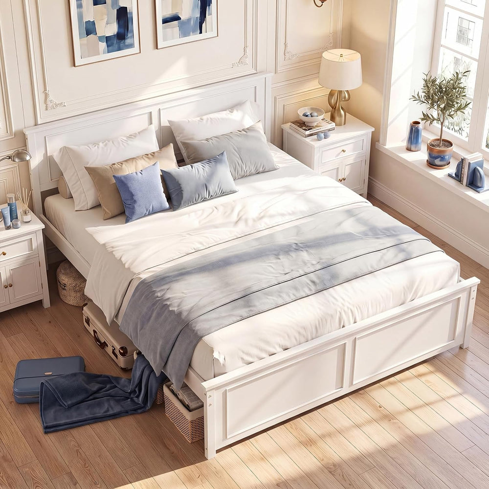 GIANTEX Queen Size Bed Frame with Headboard, White
