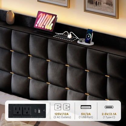 yitahome king size bed frame with 3 storage, side view