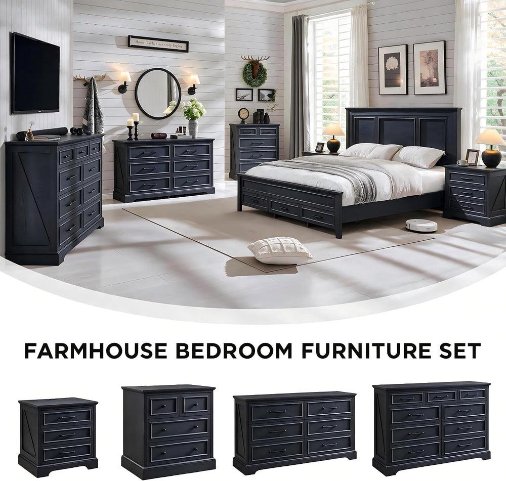 ACCOHOHO 22" Farmhouse Nightstand with Charging Station, Black