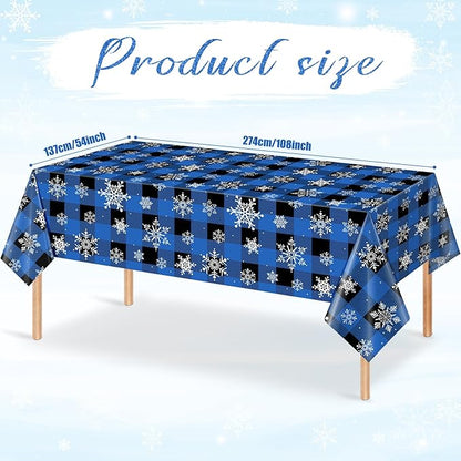 3Pcs Christmas Buffalo Plaid Snowflake Party Tablecloths Decorations, Plastic - Image 2